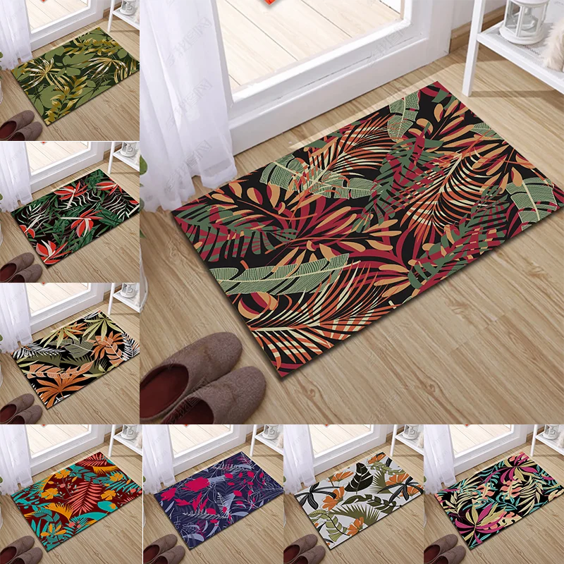

Holiday Style Entrance Dust Proof Carpet Fashion Leaf Print Bathroom Non Slip Floor Mat Kitchen Mat Family Living Room Carpet