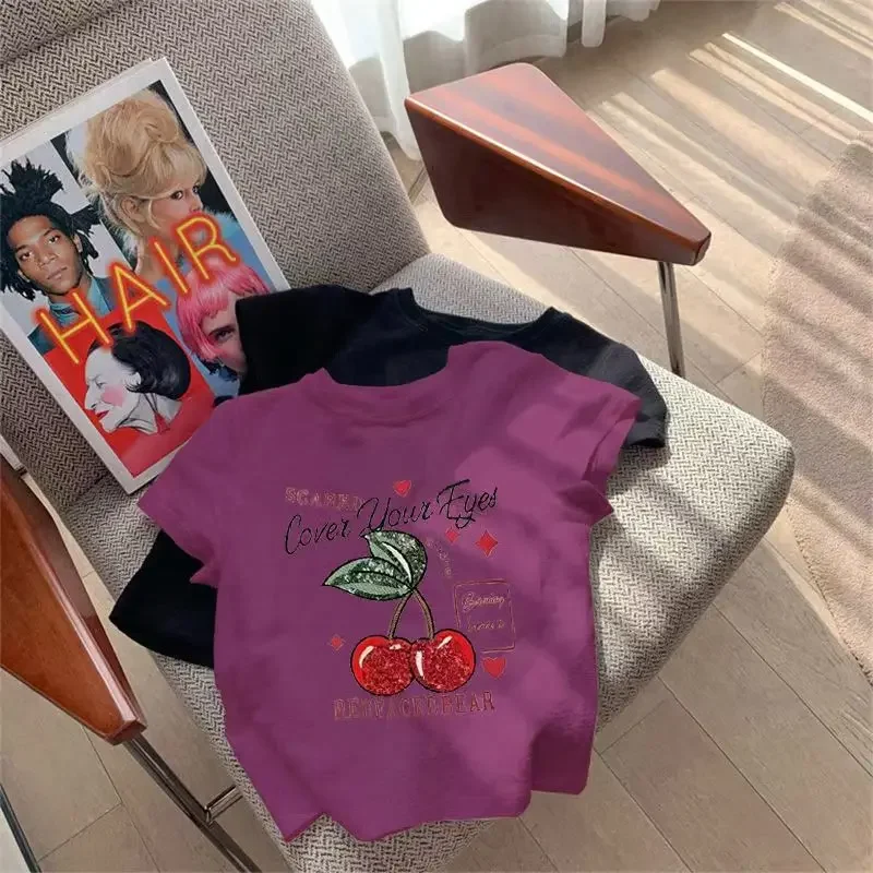 Модные хлопковые женские футболки с ручным принтом вишни топы большого размера