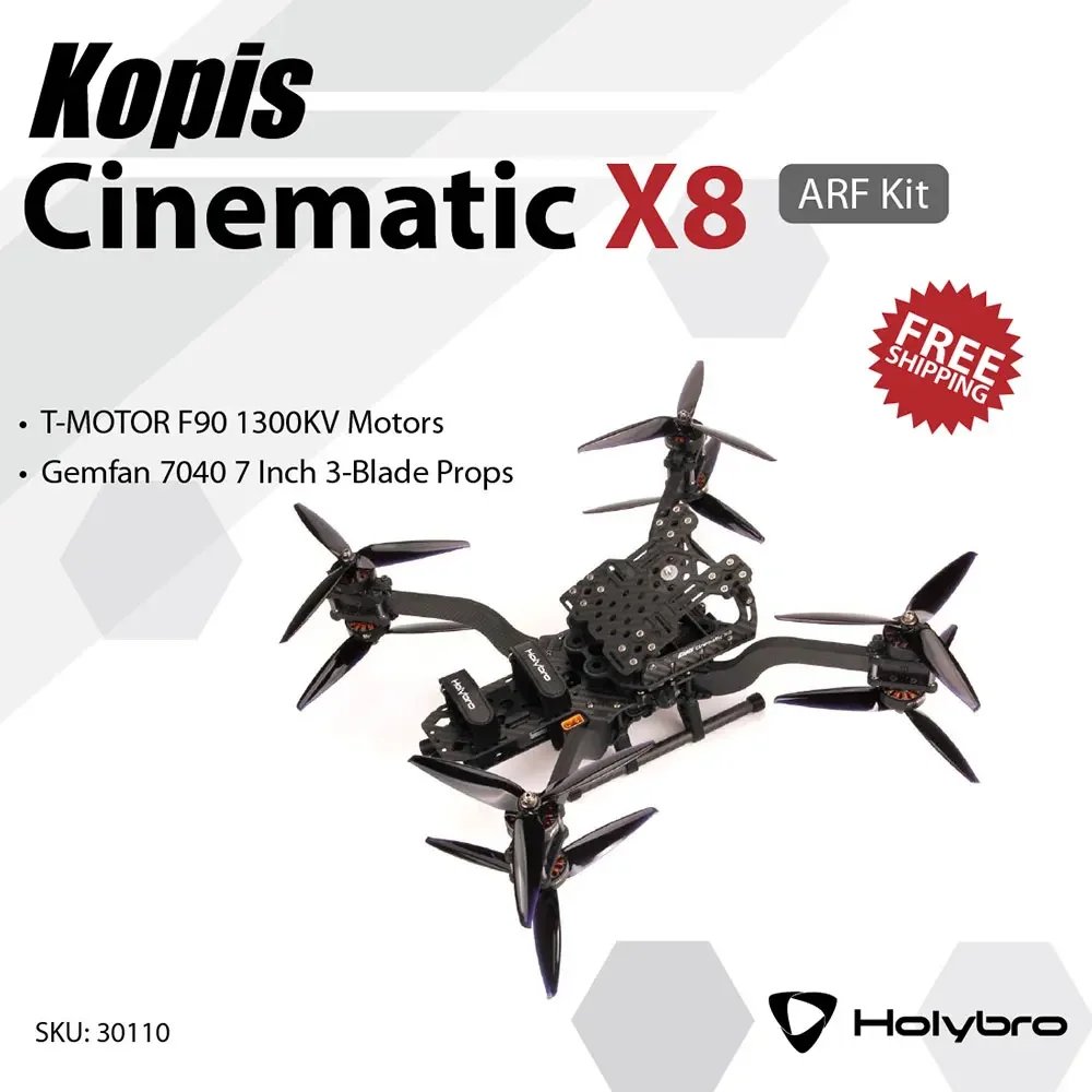 Holybro Kopis Cinematic X8 8-дюймовая рама FPV 396 мм ARF Kit с T-Motor F90 KV1300 Бесщеточный двигатель Gemfan