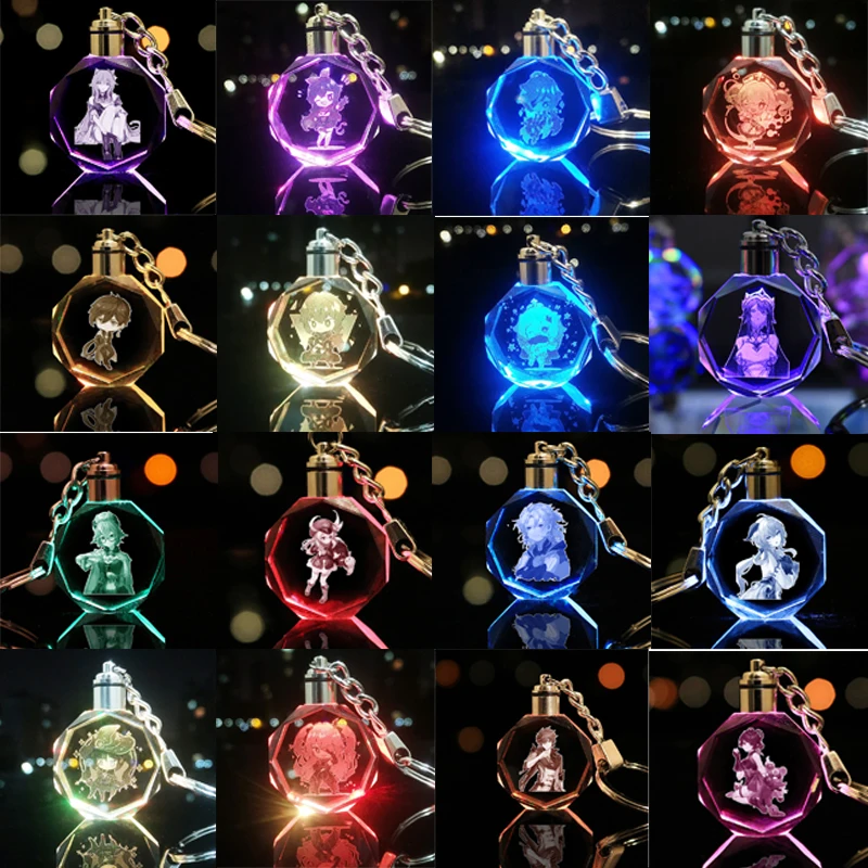 

Anime Genshin Impact Crystal Luminous Keychain Genuine Action Figure Backpack Keychain Model Children's Toy Birthday Gifts