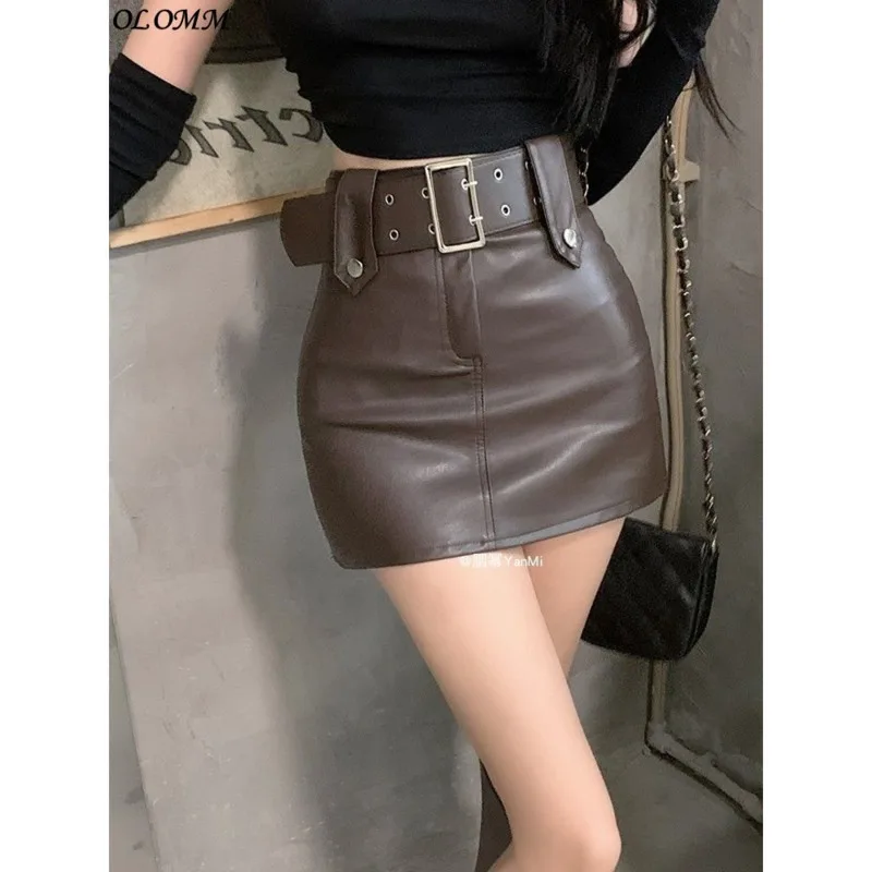 

New Temperament Pu Small Leather Midi Skirt Y2k Belt Short Skirt High Waist Slim Women Streetwear Gothic Harajuku Fashion Sexy