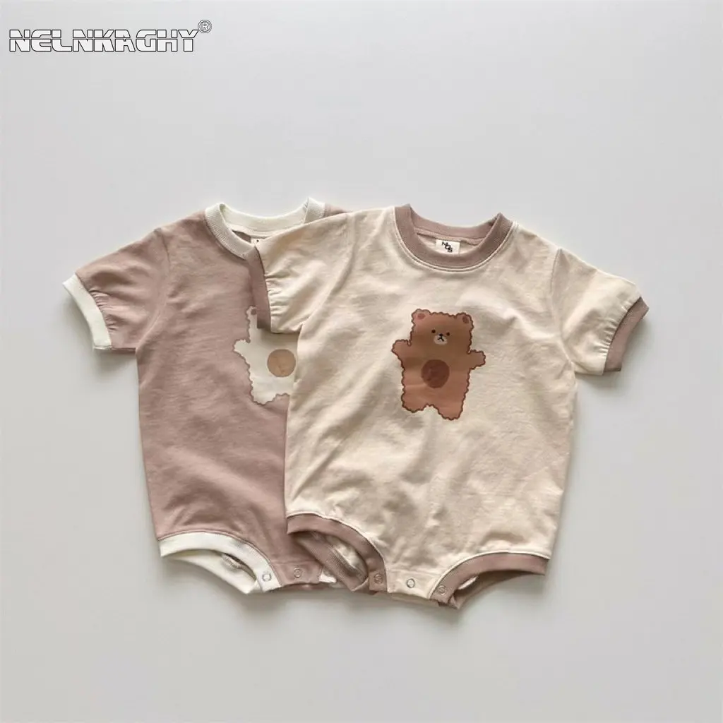 Summer Kids Baby Girls Boys Short Sleeve Print Bear Outdoor Clothing Infant Cotton Jumpsuits Toddler Newborn Bodysuits 유아복