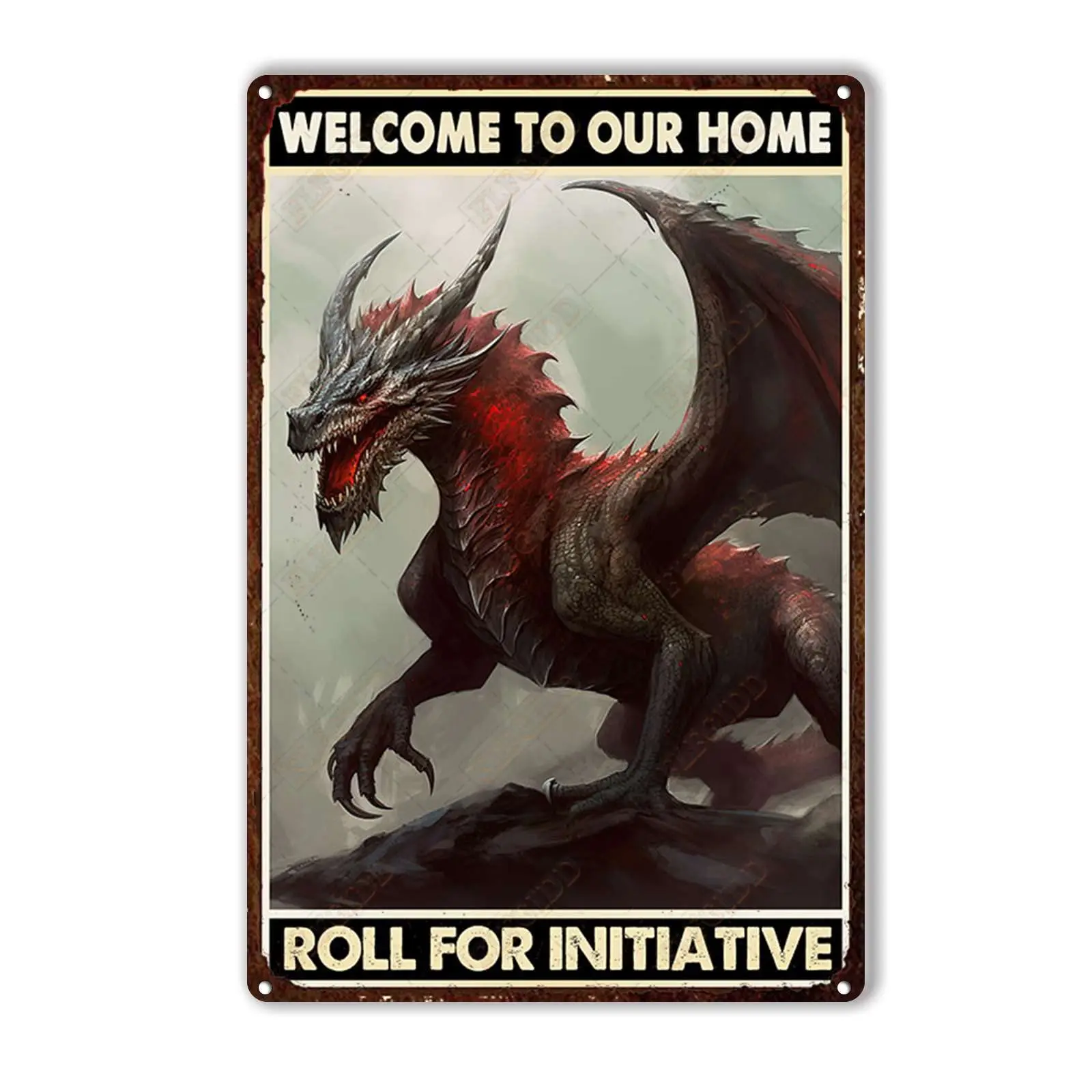 FLFGIDD Оловянная табличка Дракон Добро пожаловать в ваш дом рулон для гостиной