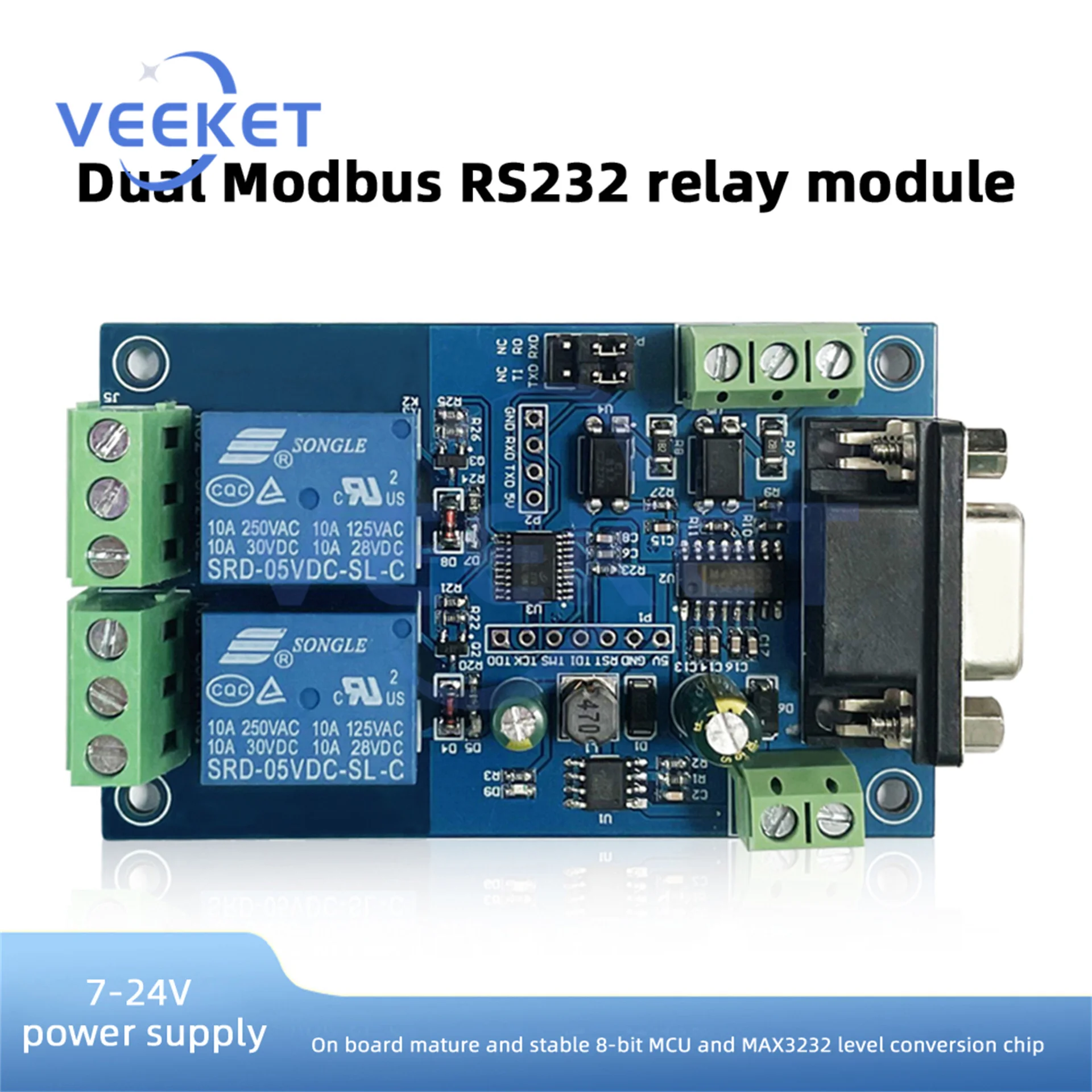 

2-канальный однорелейный модуль Modbus RTU RS232/TTL UART DC7-24V Board, блок питания для бытовой техники, аксессуары