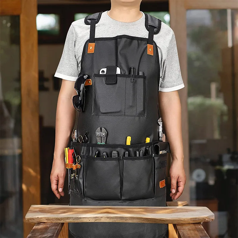 

Industrial Craftsman Waterproof Thick Smooth Canvas Artisan Gardening Workwear BBQ Auto Mechanic Tool Multiple Pockets Apron