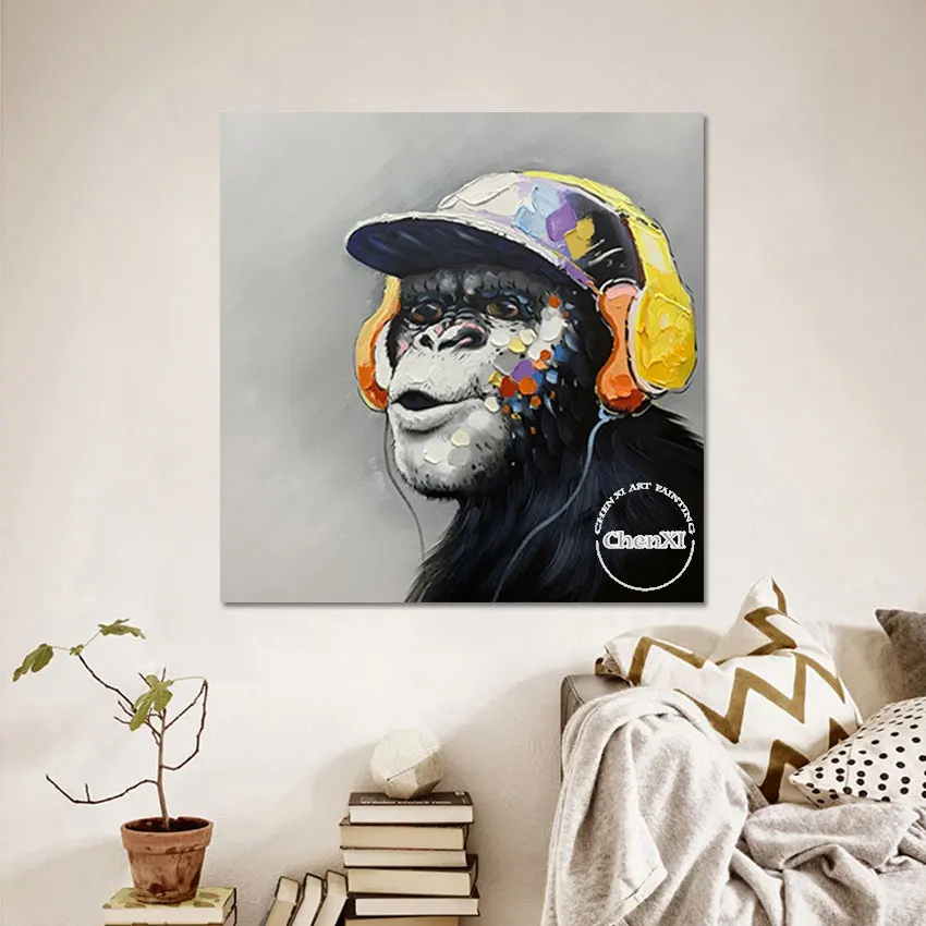 

Hand Painted Cartoon Gorilla Oil Painting Cartoon Abstract Animal Picture Canvas Wall Poster Art For Children Room Decoration