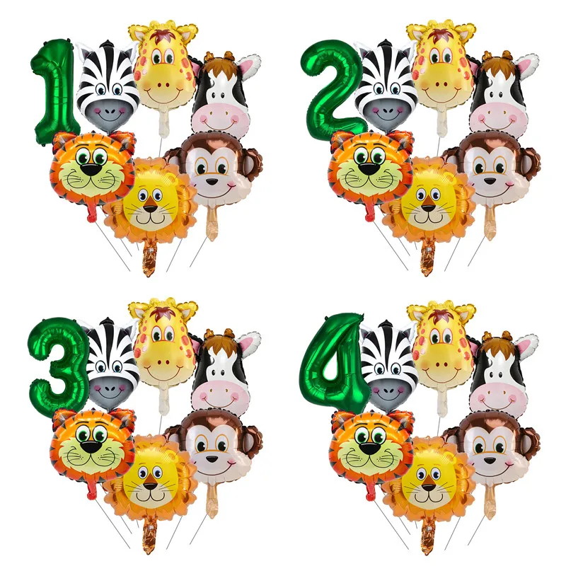 

7Pcs Jungle Animal Balloons Set Number Balloon Kids Birthday Party Decoration Foil Balloons Baby Shower Decoration Globos