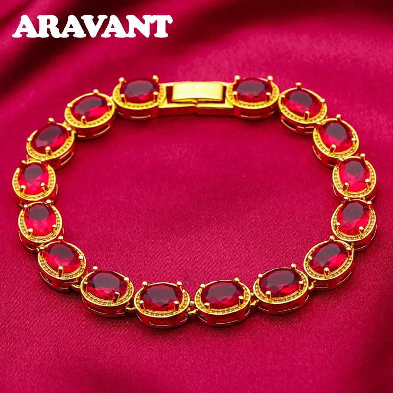 Фото Серебряные браслеты ARAVANT 925 пробы с 18-каратным золотом и овальными красными цирконами для женщин, модные украшения №1
