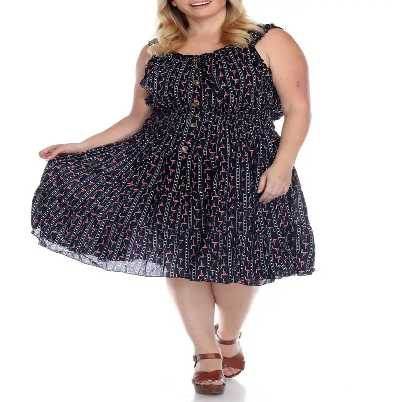 

Women`s Plus Size Sleeveless Button Front Smocked Tiered Midi Dress