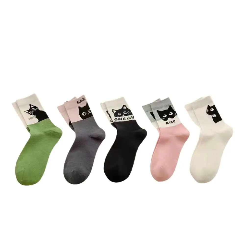 Мягкие носки до щиколотки с милым котом лоскутные надписью мультяшные аниме