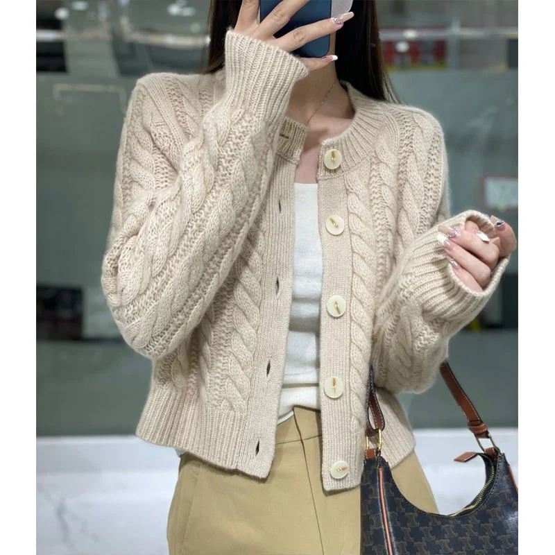 Высококачественный утепленный свободный короткий кашемировый вязаный кардиган