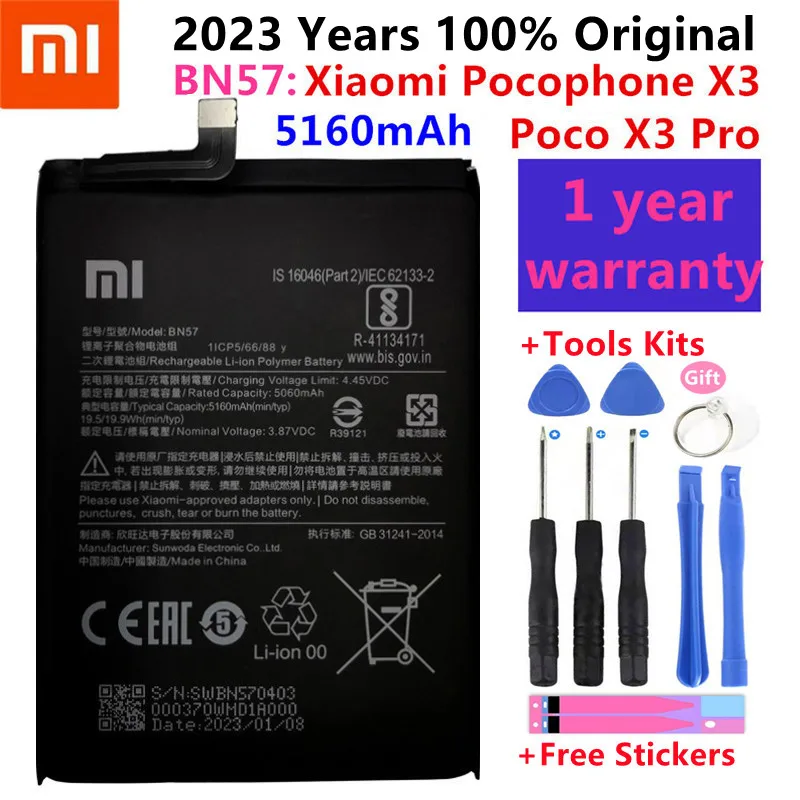 

100% Оригинальный аккумулятор Xiao mi BN57 5060 мАч для телефона Xiaomi Pocophone X3 Poco X3 Pro, сменные батареи