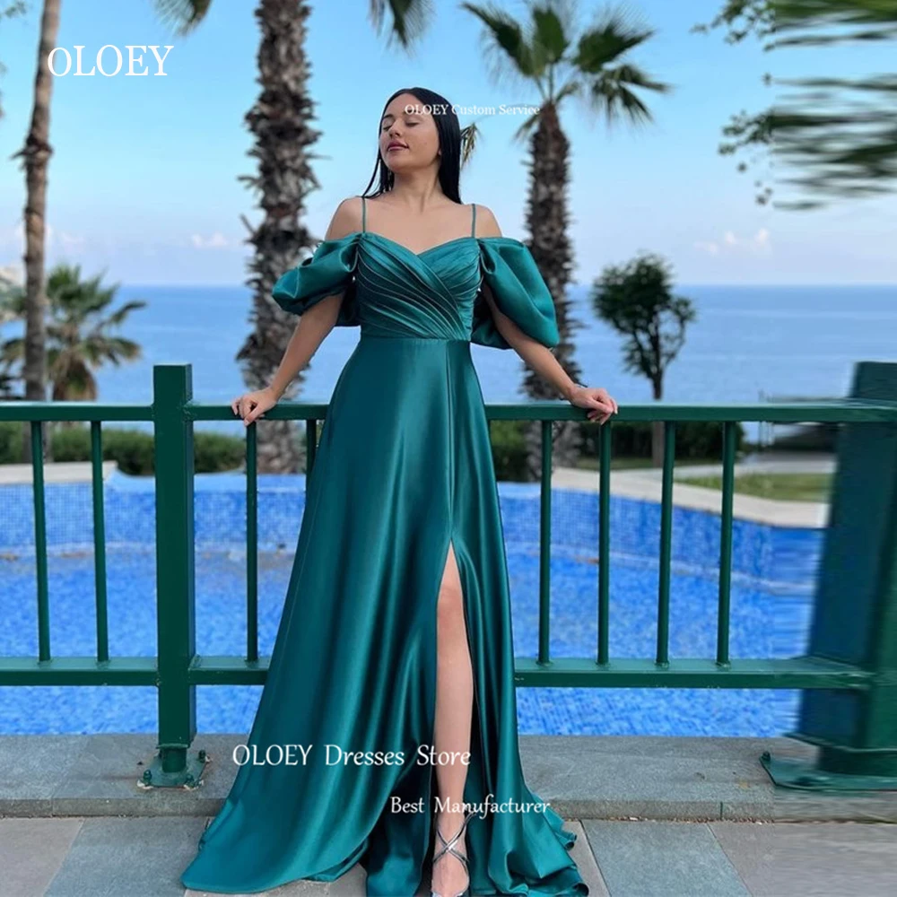 

OLOEY Sexy Off the Shoulder Straps Dubai Arabic Evening Dresses Short Sleeves Pleats Women Prom Dress Formal Party Gowns
