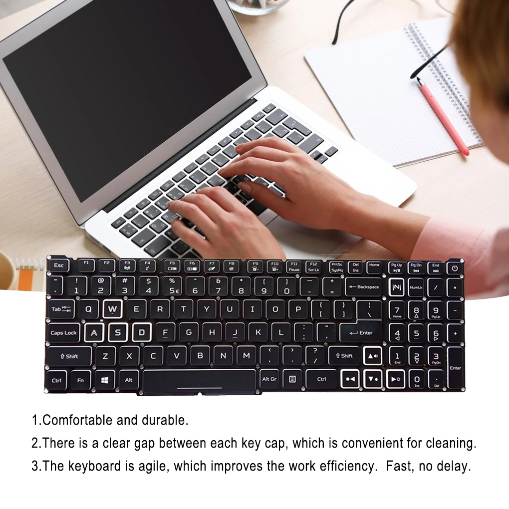 

RGB Backlit Keyboards Keypad Black Fluent Typing Key Board Accessories Replacement for Acer Nitro AN515-54 Notebook