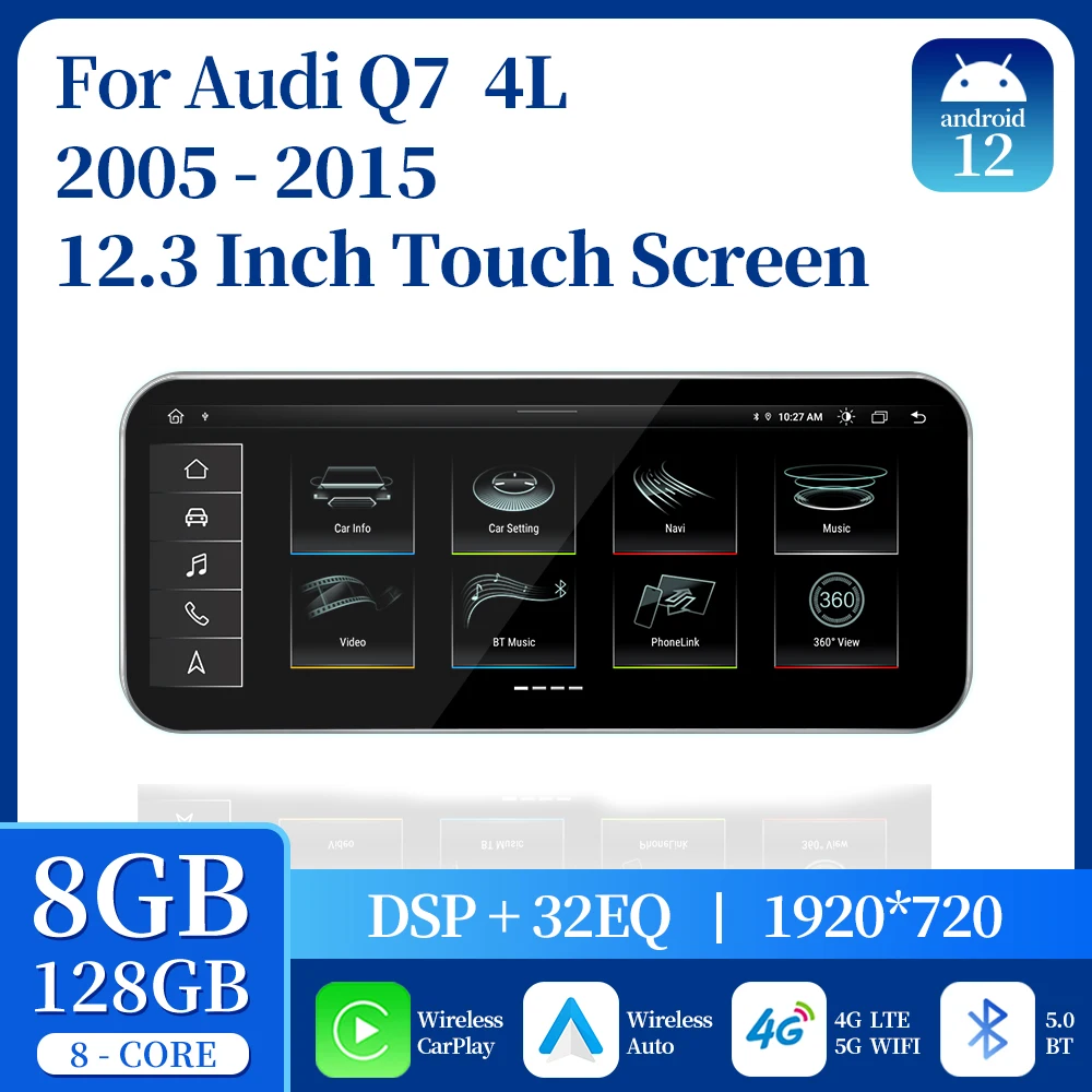 For Audi Q7 4L 2005 2006 2017 -2014 2015 Android 12 System Car Screen Player GPS Navigation Multimedia Stereo Radio CarPlay Auto