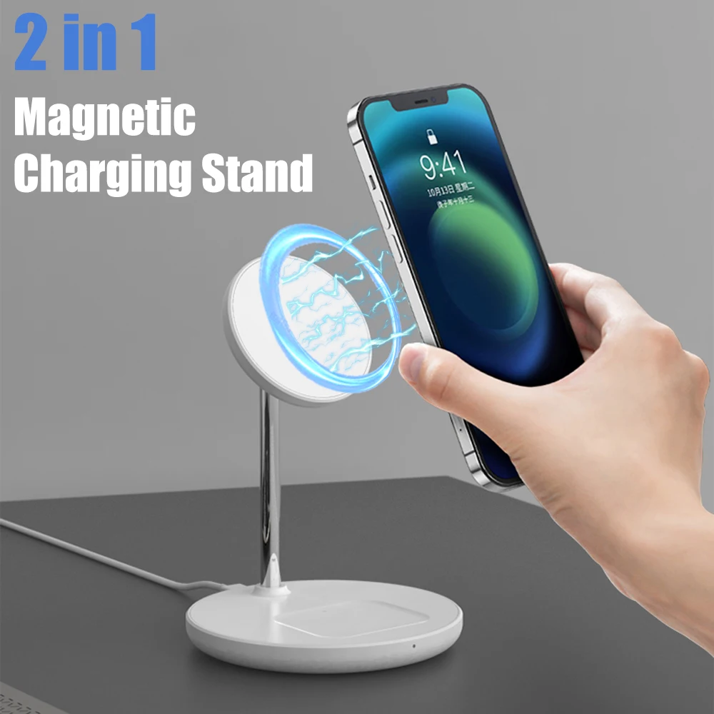 18 Вт Магнитное беспроводное зарядное устройство 2 в 1 Подставка для iPhone 15 Pro 14 13 Magcafe Держатель телефона QI Зарядная станция для AirPods Pro 2 3