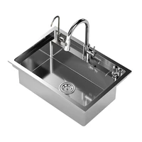 kitchen sink brushed nano silver 201 stainless steel step in single sink step down with drainer pipe accessories 78x48 cm