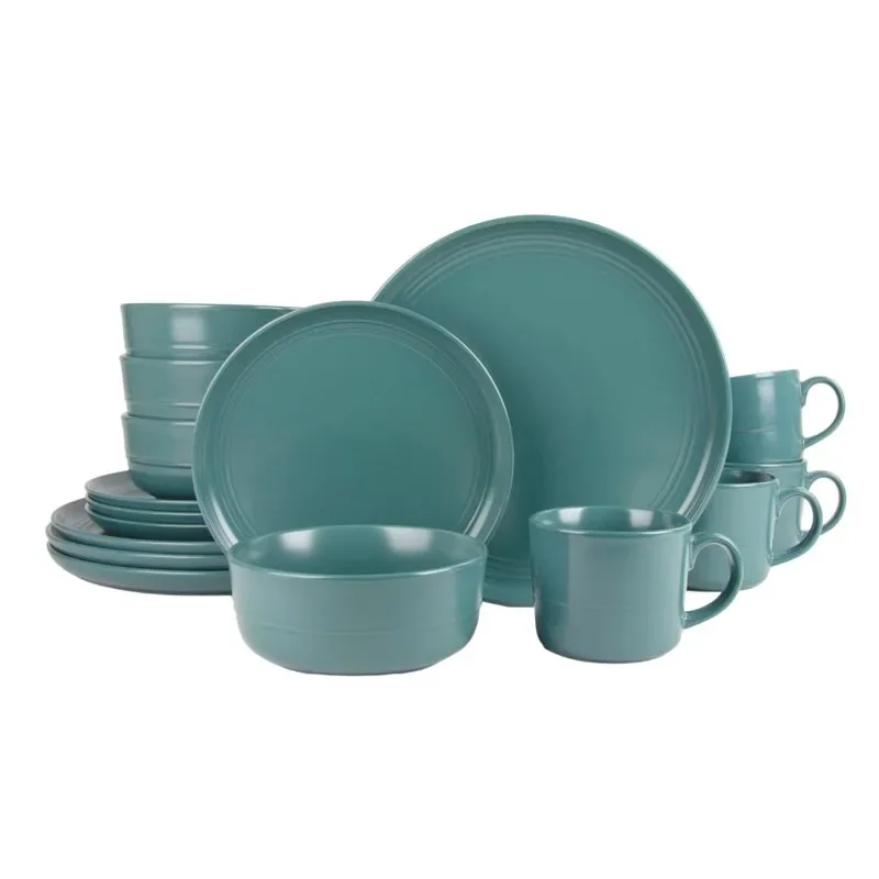 

Double Line 16 Piece Stoneware Dinnerware Set, Emerald Green