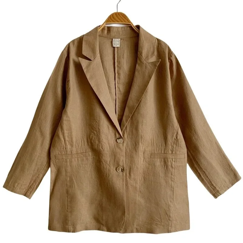 9872 льняной саржевый костюм повседневное пальто с длинным рукавом простой