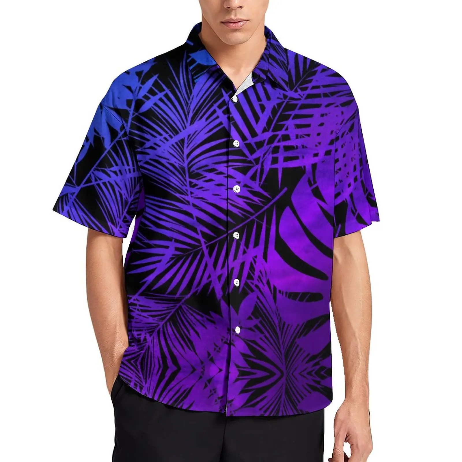 

Palm Leaves Loose Shirt Men Vacation Ombre Tropical Leaf Casual Shirts Hawaii Printed Short Sleeve Trending Oversized Blouses