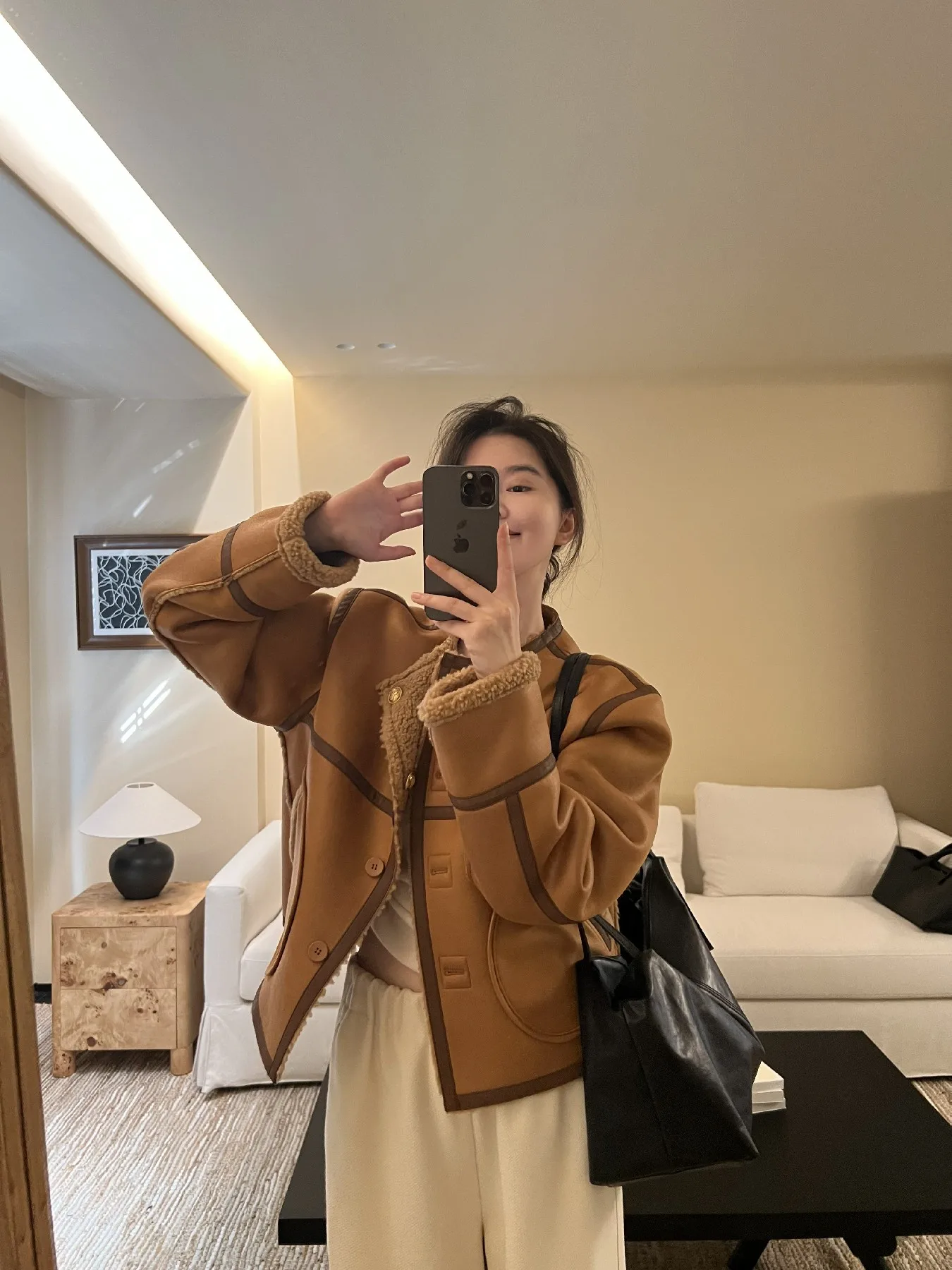 Современная 97 двусторонняя меховая интегрированная верхняя одежда из овечьей