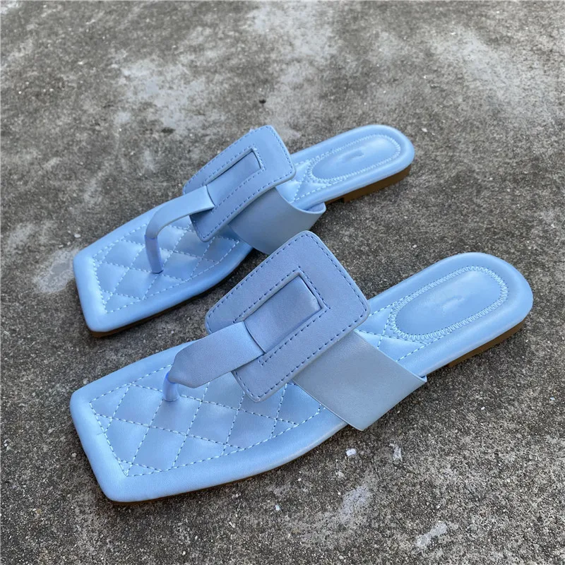 

Шлепанцы с квадратным носком, резиновые сандалии, роскошные мягкие, без каблука, в римском стиле, повседневная обувь для отдыха, Гавайский стиль