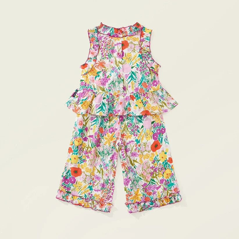 Комплекты детской одежды Кружевной топ без рукавов с цветочным принтом + широкие