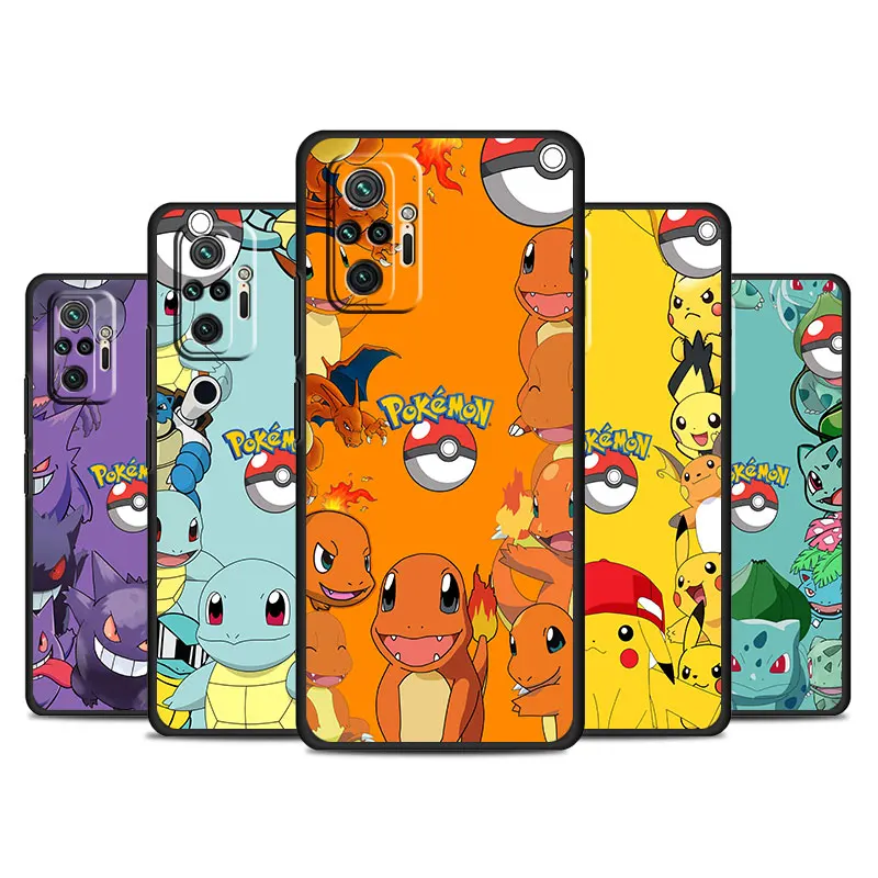 

Phone Case For Xiaomi Redmi Note 11 12 10 9S 11T 11S 8 7 9 Pro 9A 9C K40 K50 10C 8T Black Funda Cover Pikachu Cartoon Gengar