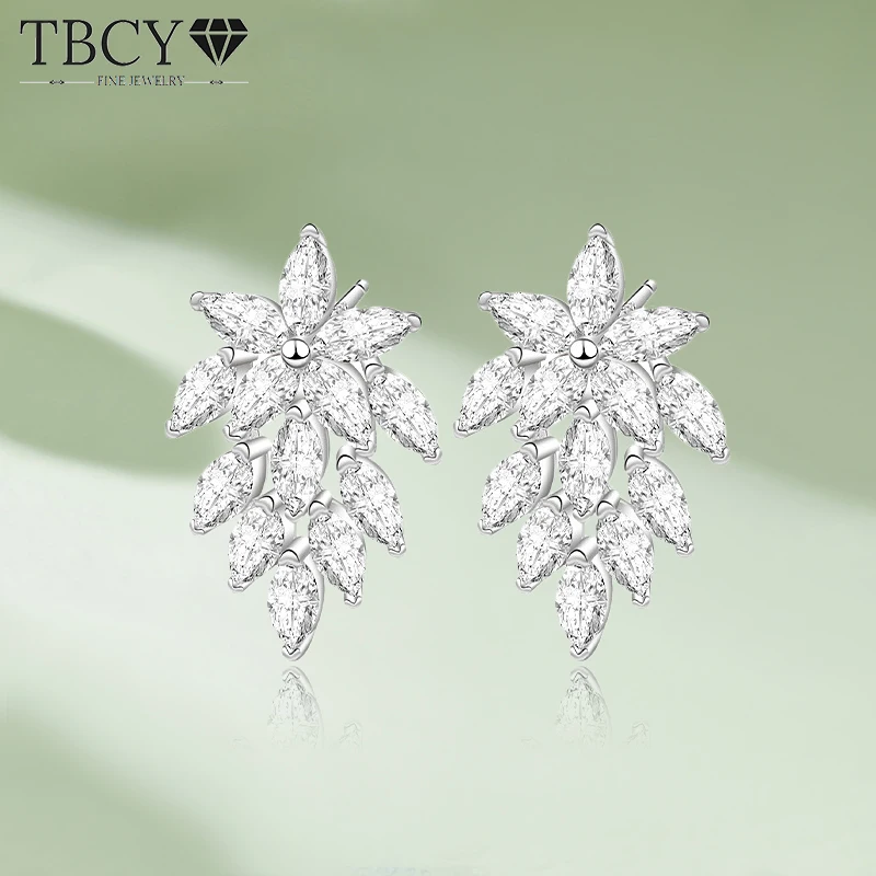 

TBCYD High Carbon Diamond Leaf Studs Earrings For Women 925 Sterling Silver Lab Gems Dangle Earring Luxury Fine Jewelry Gifts