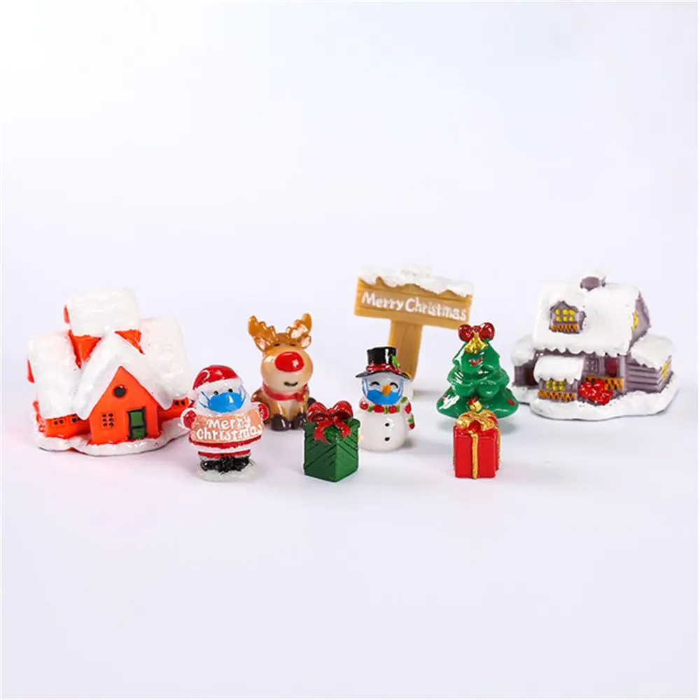 

Christmas Tree Snowman Miniatures Gift Box Home Ornament Xmas House Mini Castle Dollhouse Decor Micro Landscape
