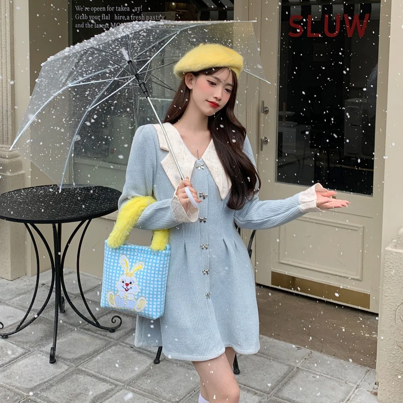 

Elegant Women Dress Kawaii Girls Long Sleeve Preppy Style Student Casual Office Ladies New Korean Fashion Vintage Female Dress