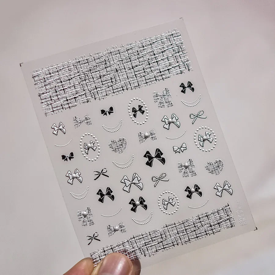 1 шт. наклейка для ногтей с милым бантом 5D розовая белая черная лента жемчужная