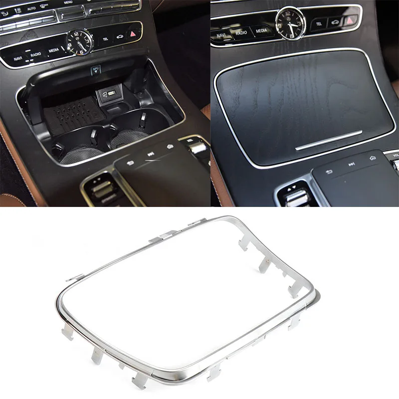 Cenicero de consola central para Mercedes Benz Clase E W213 2015-2020, portavasos, tira embellecedora, marco cromado, accesorios de coche