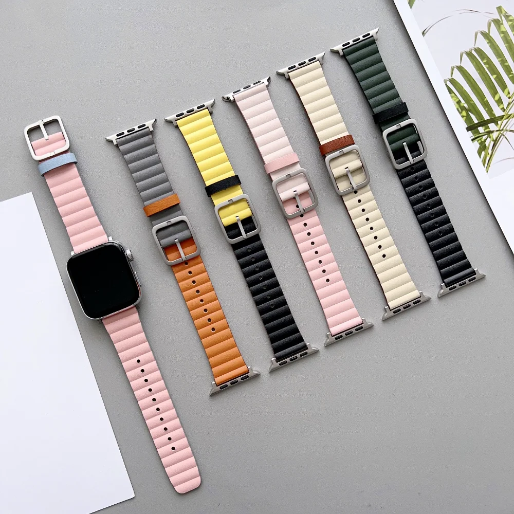Enlarge 49mm Genuine Leather Ocean Band For Apple Watch series ultra 8 7 SE 6 5 4 3 2 1 Sport Loop For iWatch 41 45mm 40 44mm 38 42mm