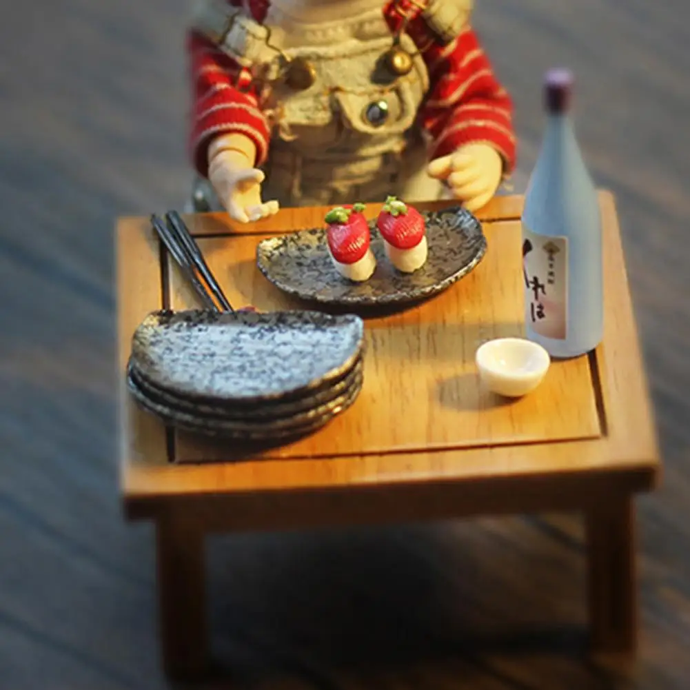 

Anti Fade Lovely Doll House Half-round Sushi Dish PVC Dollhouse Tableware with Chopsticks for Micro Landscape