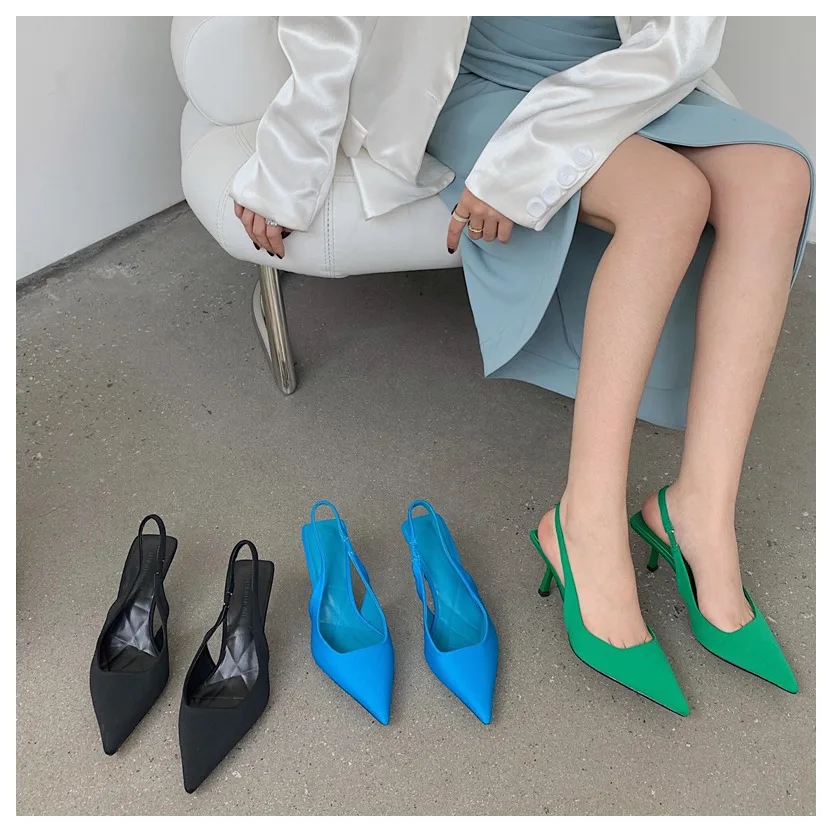 

Fashion Thin High Heels Slingback Sandals Women Slip On Pointed Toe Shallow Pumps Party Dress Shoes Brand Sandalias Mujer