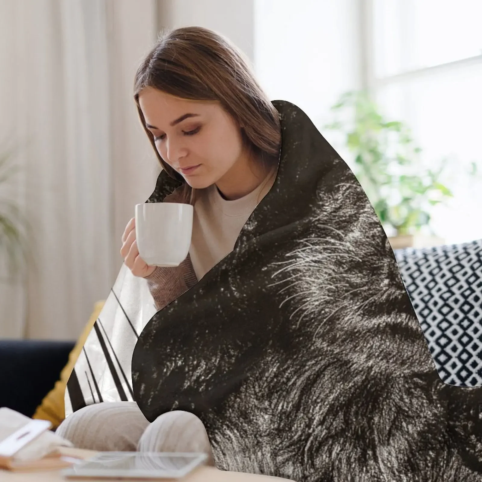 Кокер-спаниель Art Синий роан Черно-белый рисунок Плед Теплое на зиму Одеяла для