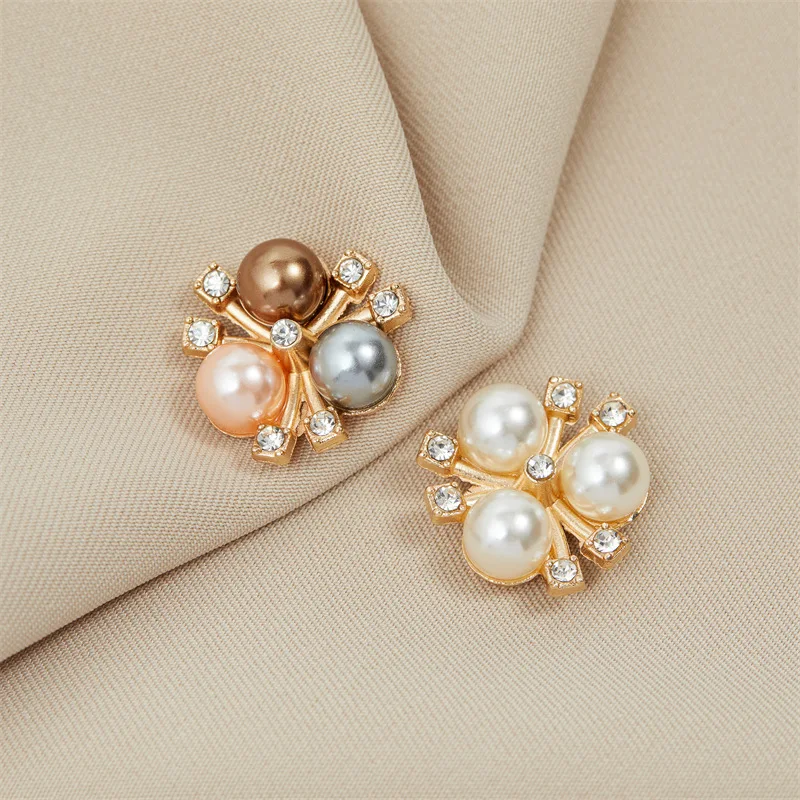 10pcs Shiny Pearl Flower Rhinestone Buttons Sparkling Zircon Floral Decorative Buttons Hat Clothes DIY Craft Sewing Accessories