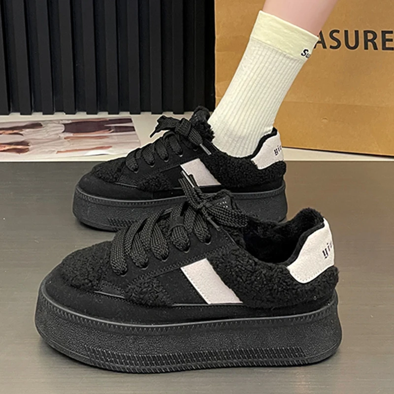

Winter Women Platform Sneaker Casual Warm Plush Shoes Solid Comfortable Lace Up Sneaker Running Walking Sports Shoes For Female