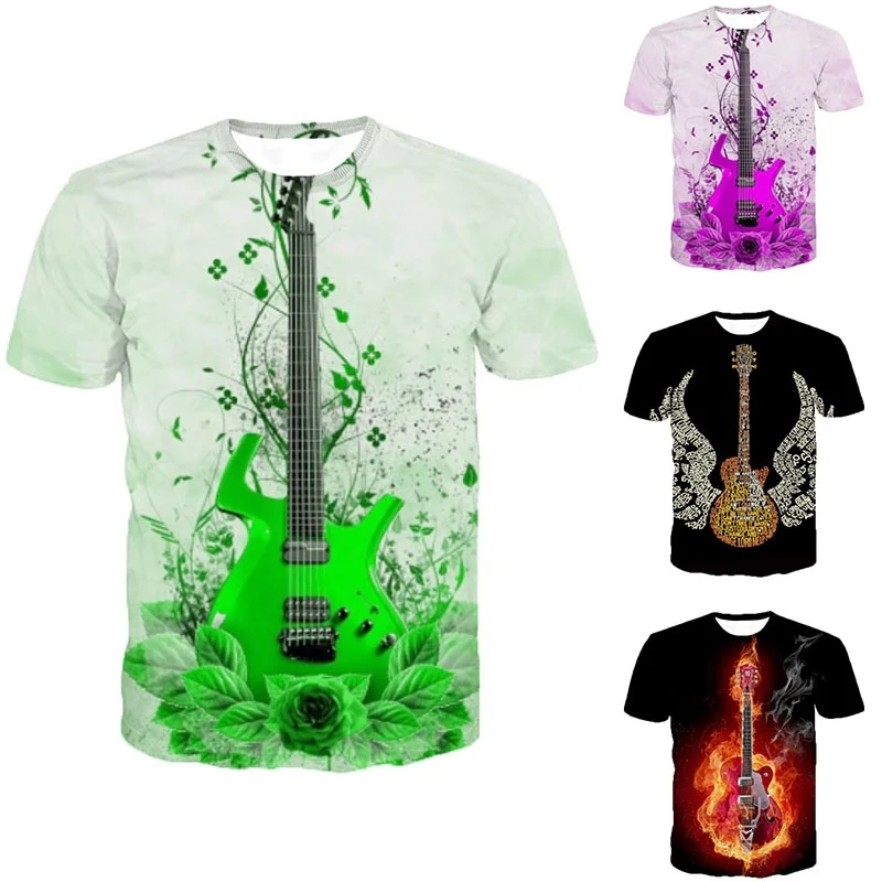 

Летняя Мужская/женская футболка с 3D принтом, крутая уличная Футболка с принтом гитары, рок, свободная футболка в стиле хип-хоп, женская футбо...
