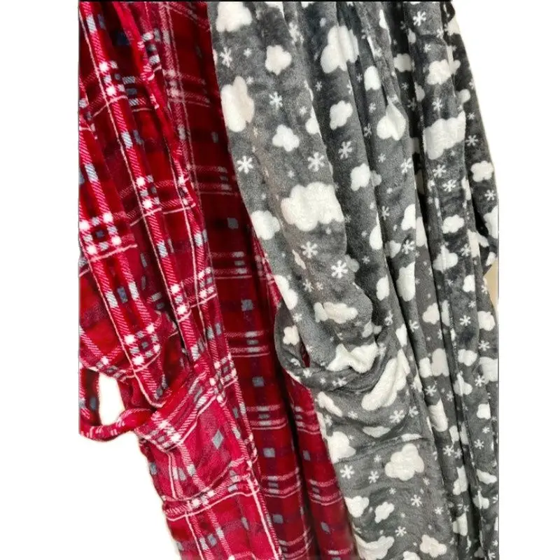 Mew Winter Flannel Nightgown For Women Robe Clouds Plaid Long Style Is Warm And Soft Pajamas Plus Size