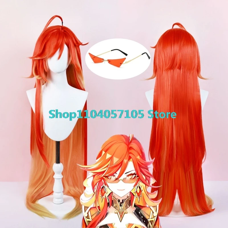 Genshin Impact Mavuika Косплей оранжевый красный парик игровые солнцезащитные очки Pyro Archon