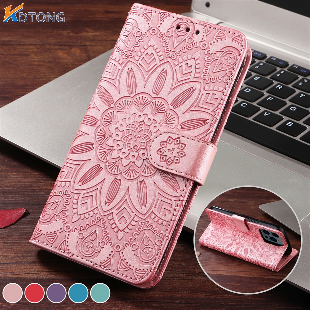 

Cute Sunflower Embossed Leather Case for Samsung Galaxy S22 Ultra S21 FE S20 Plus S10E S9 S8 Flip Wallet Shockproof Phone Cover