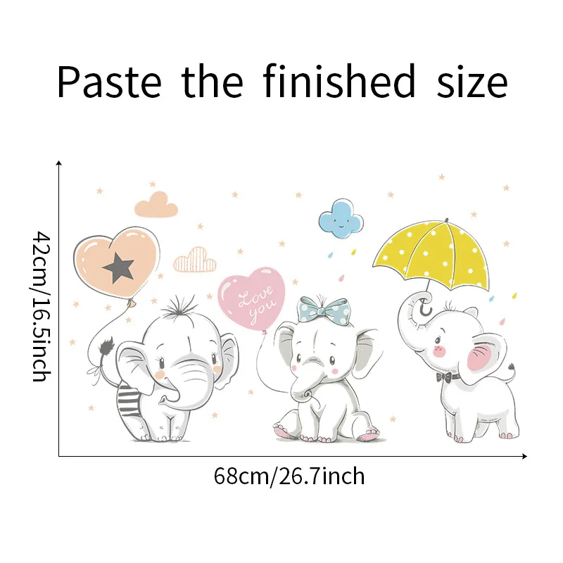 Милые наклейки с тремя маленькими слонами играющими в воздушные шары зонты декор