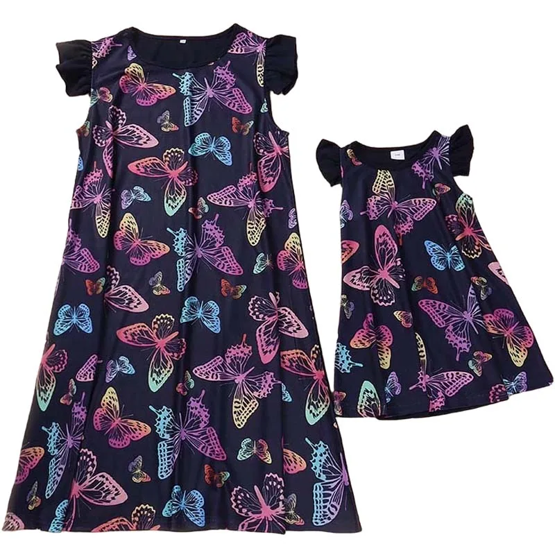 

Mother Kids Clothes Dress 2022 Family Matching Outfits Cute Butterfly Print Short Sleeve Dress Mother And Daughter Dress Summer