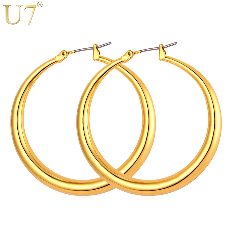 

U7 Big 40 60mm Diameter Hoop Earrings Round Huggie for Women 18k Gold Silver Color Stainless Steel Hyperbole Chunky Earring