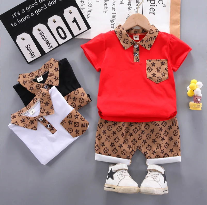 

Short Sleeve Shirts Shorts 2pcs Summer Children Wedding Outfits For Baby Boys Clothes Toddler Tracksuits 3M-4T Kids Jogging Set
