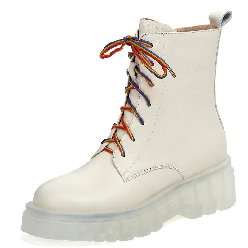 

Dilalula Women Genuine Leather Ankle Boots Autumn Winter Casual Thick Heels Shoes Woman Fashion New Cross-Tied Motorcycle Boots