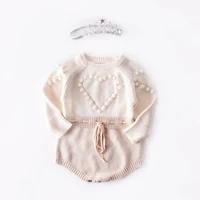 2022 clothes for babies love sweater knitting sweater long sleeved conjoined by hand clothing bag fart ah climb romper clothes