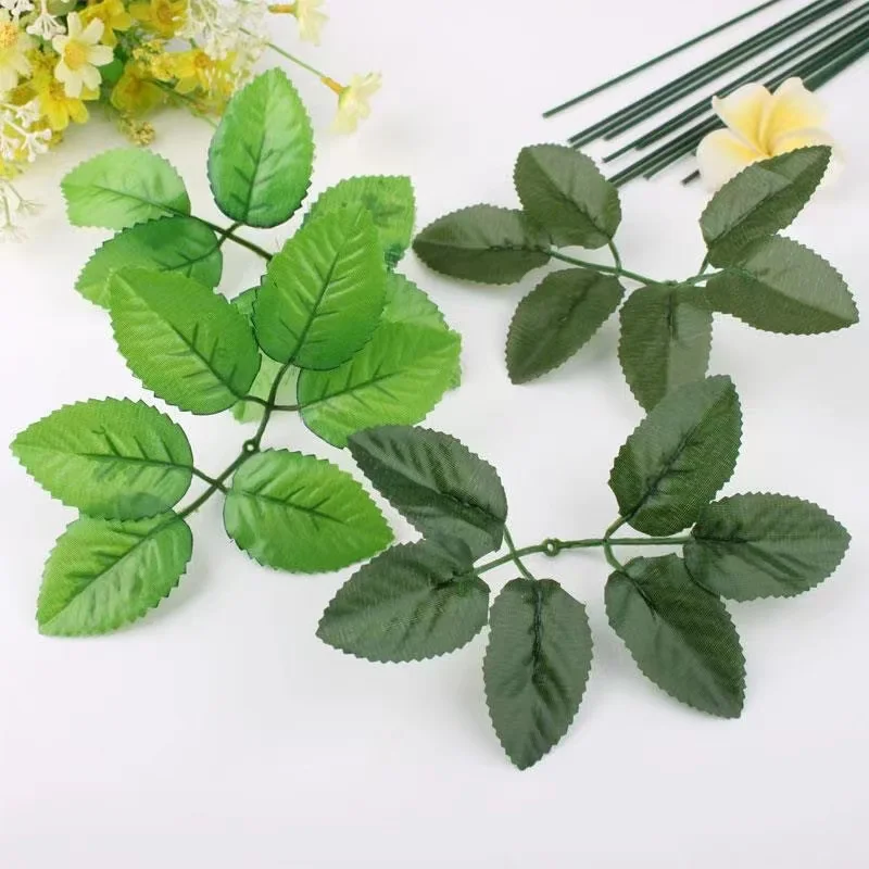 

17cm 50pcs Silk Fabric Artificial Rose Leave Plant for Flower Craft in Wedding Home Decoration